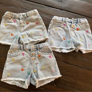 Zara Kids Denim Shorts with Colorful Heart Embroidery